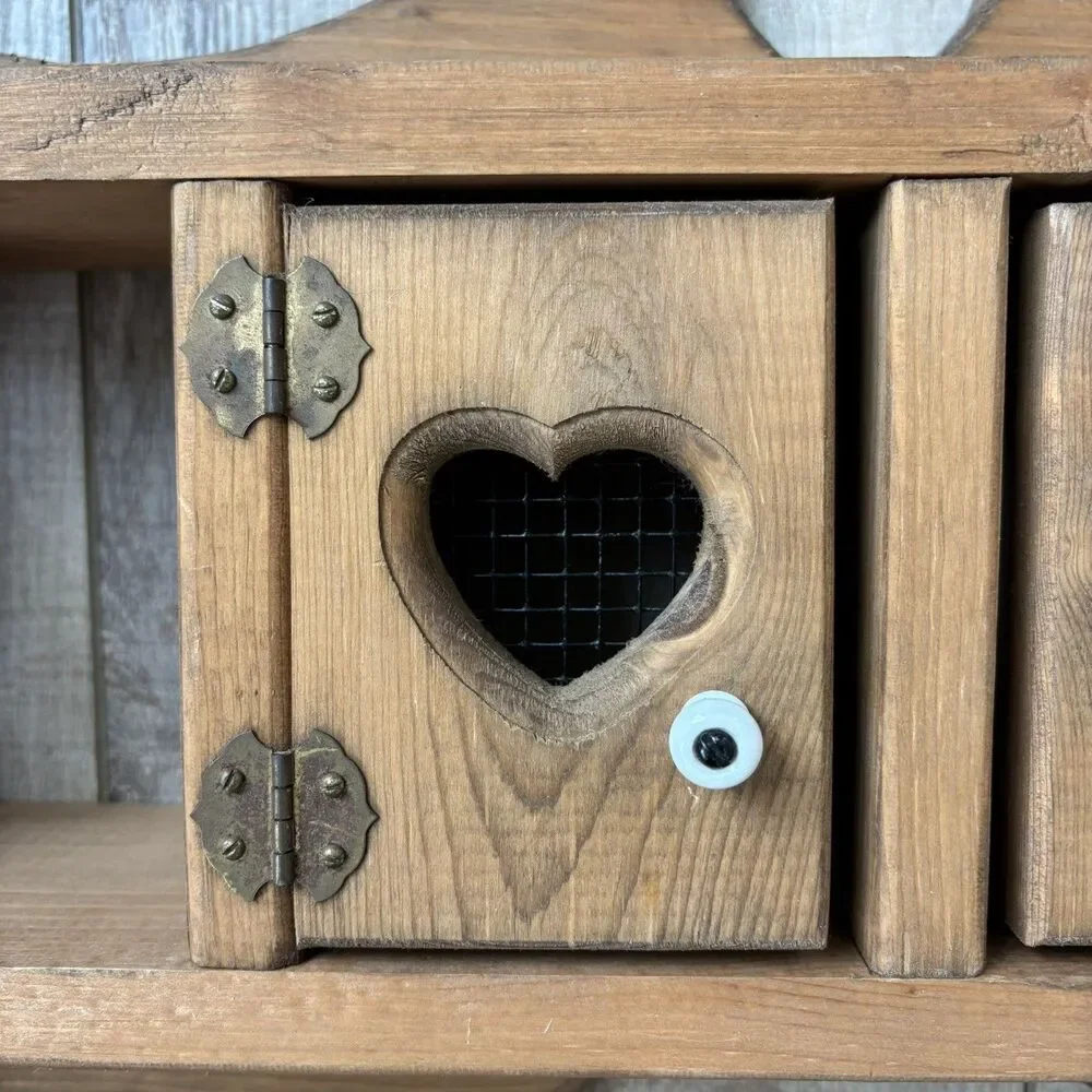 Vtg Wood Heart Door Wall Knick Knack Curio Trinket Shelf Knobs Cottage Farmhouse